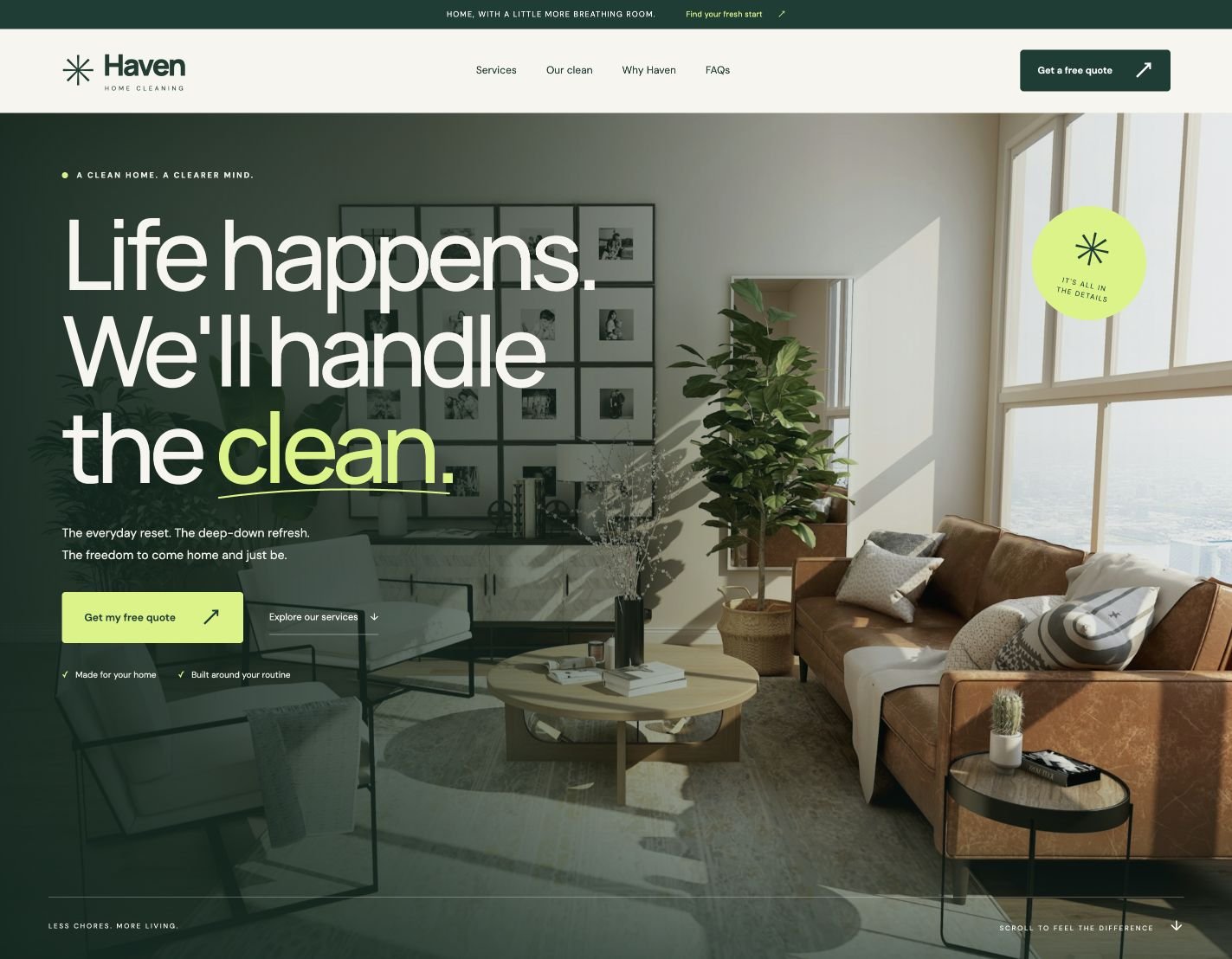Haven desktop website design